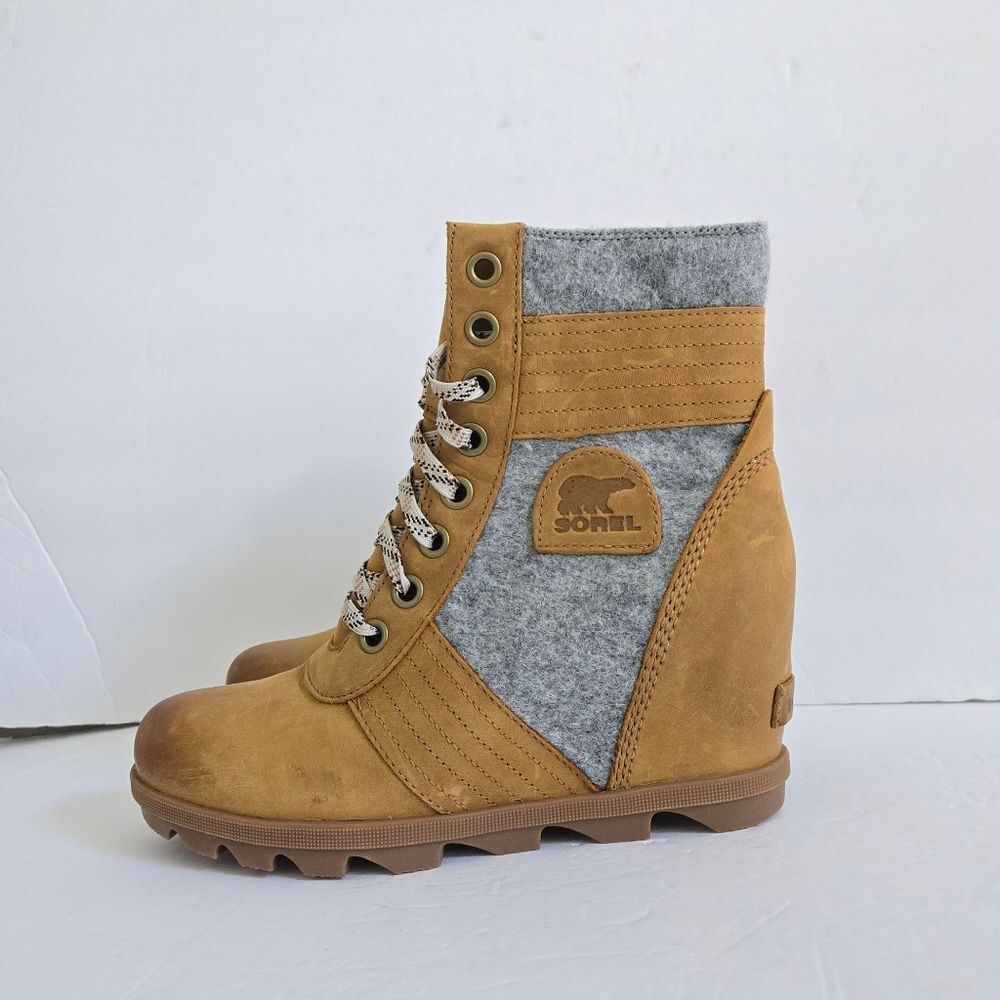Sorel Lexie Wedge Felt Leather Lace Up Boots Size 9 - Picture 5 of 13